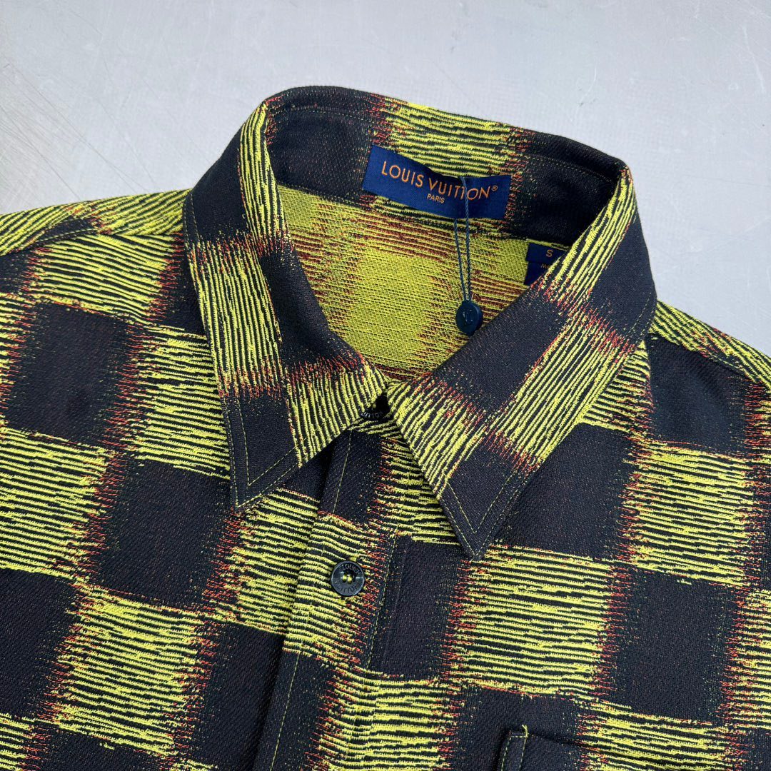 Lv Short-Sleeved Damier Wool Shirt