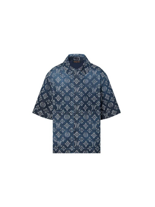 Lv Short-Sleeved Damier Denim Shirt