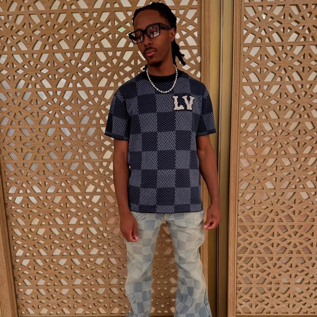 Lv Damier Short-Sleeved Crewneck With LV Crystal Patch