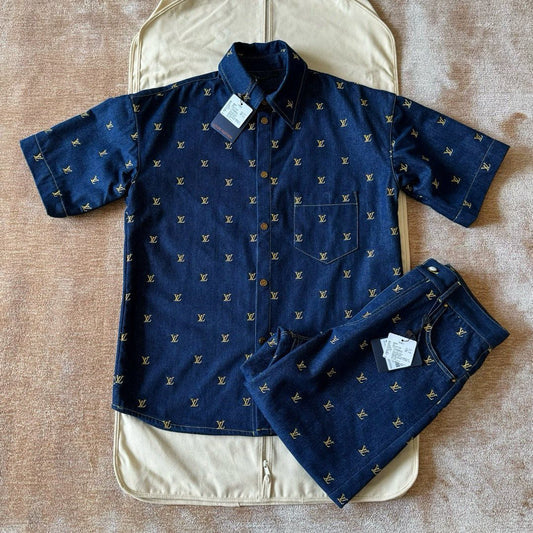 Louis Vuitton Monogram Denim Shirt And Shorts Set