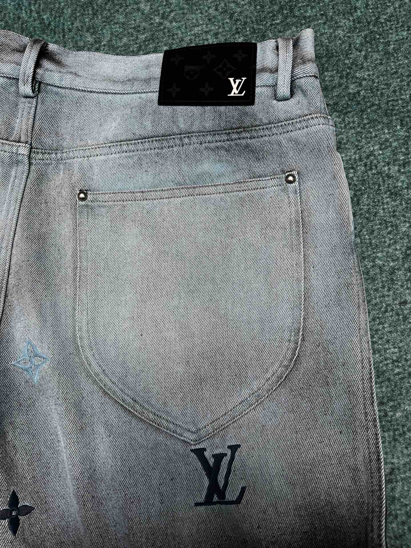 LV Monogram Embroidered Denim Pants