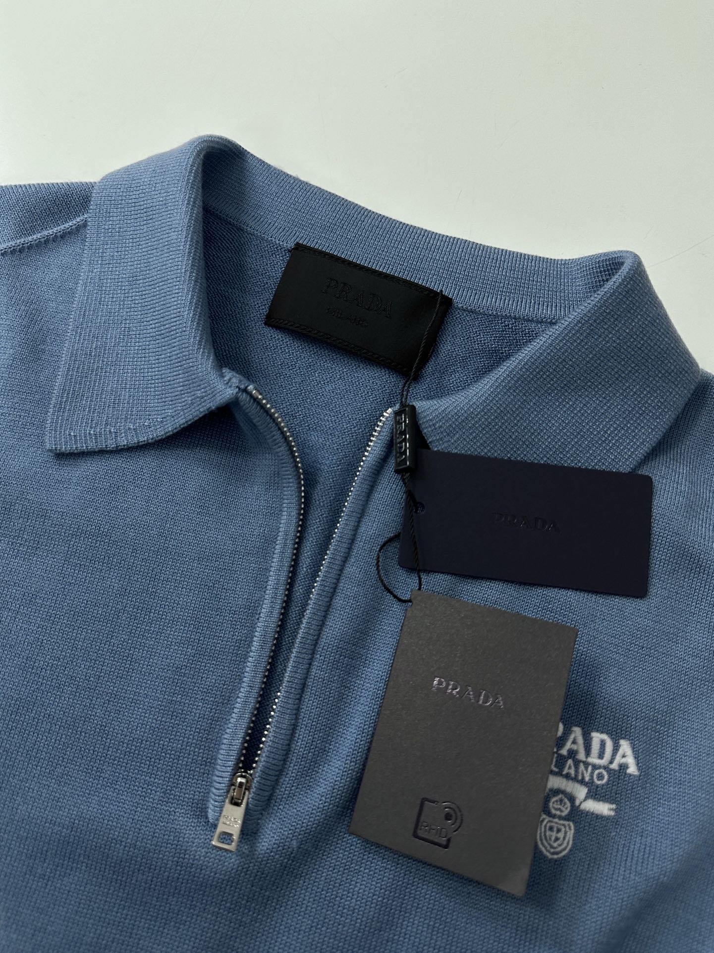 Prada Logo Wool Polo Half Zip Shirt