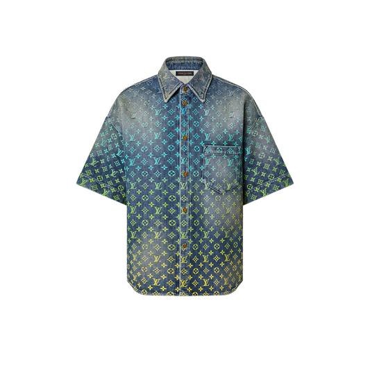 Lv Short-Sleeved Monogram Denim Shirt