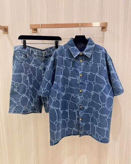 Louis Vuitton Monogram Denim Shirt And Shorts Set