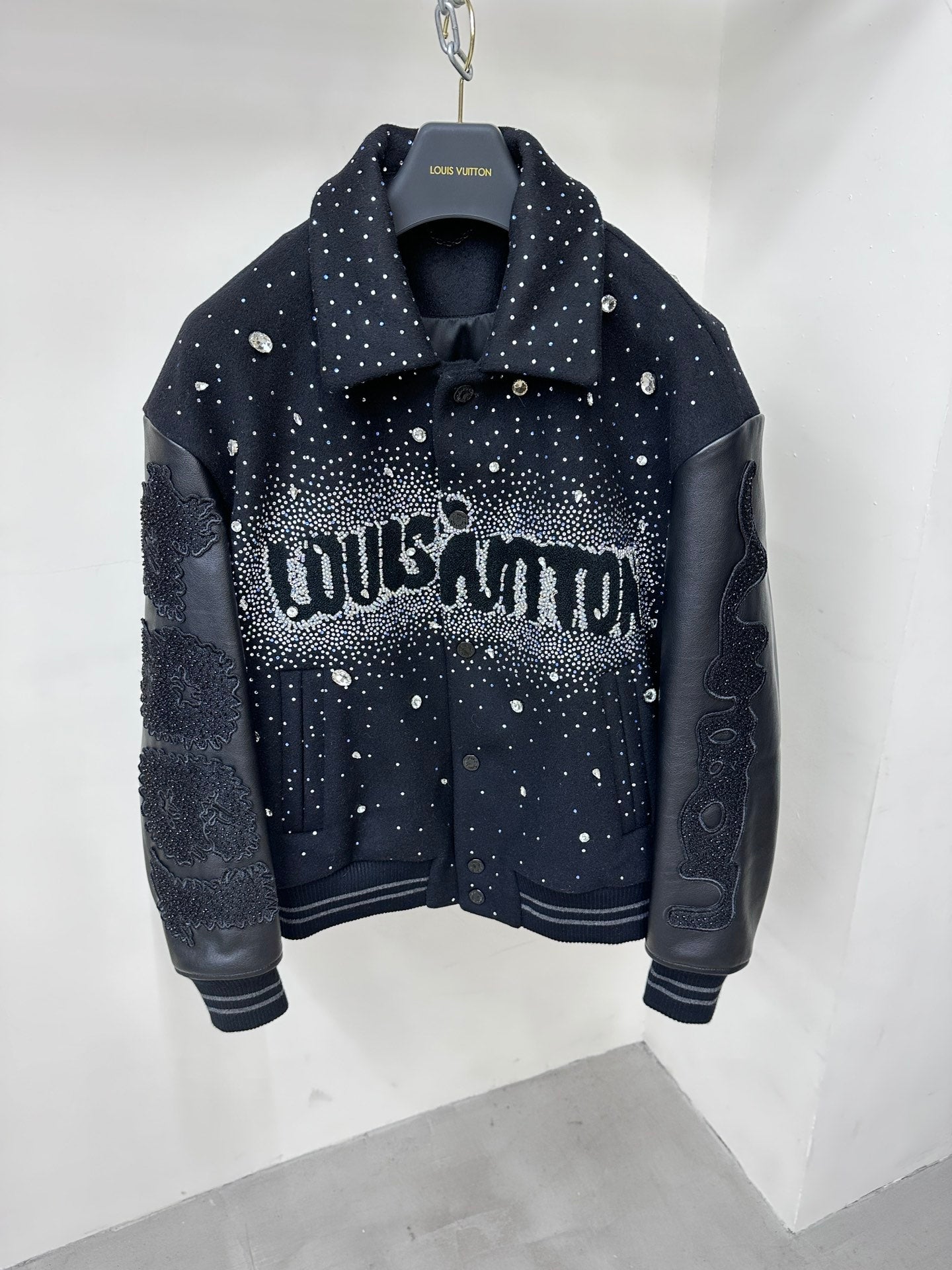 Lv Leather Jacket with Crystals