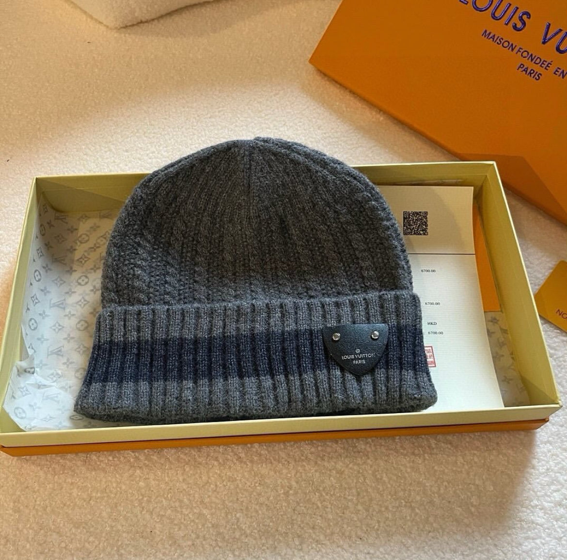 Lv Leather Logo Beanie