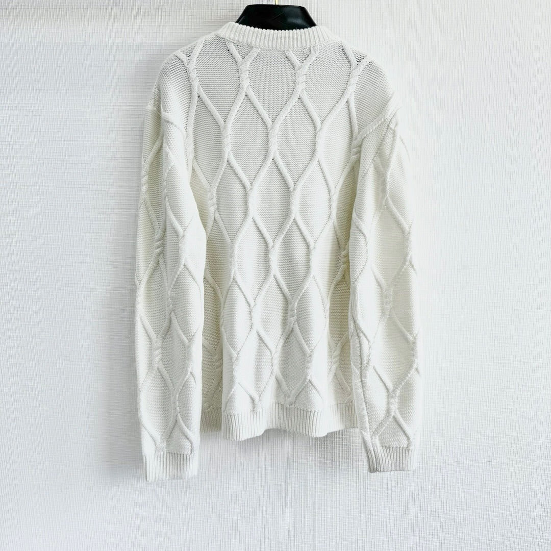 Lv Embellished Cable Knit Wool Blend Pullover