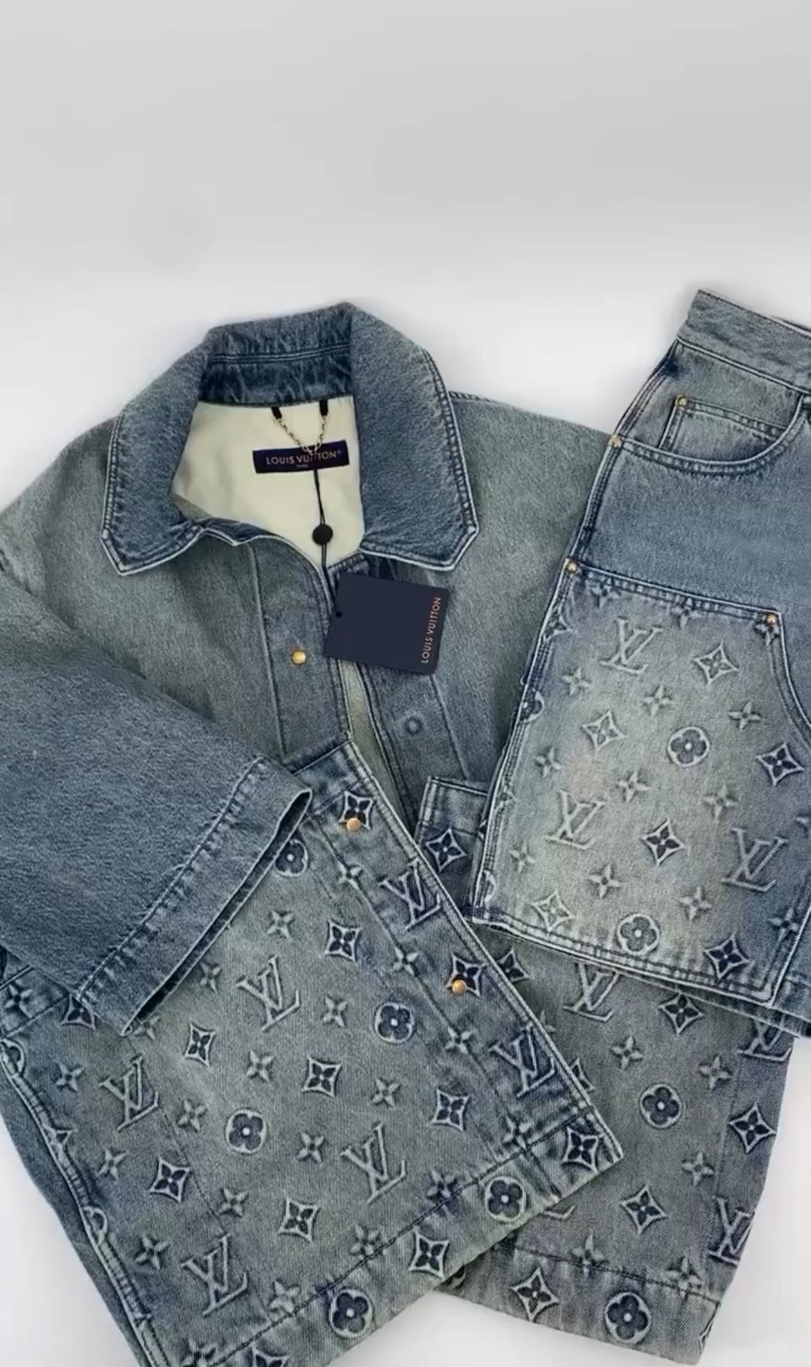 Louis Vuitton Monogram Denim Shirt And Shorts Set