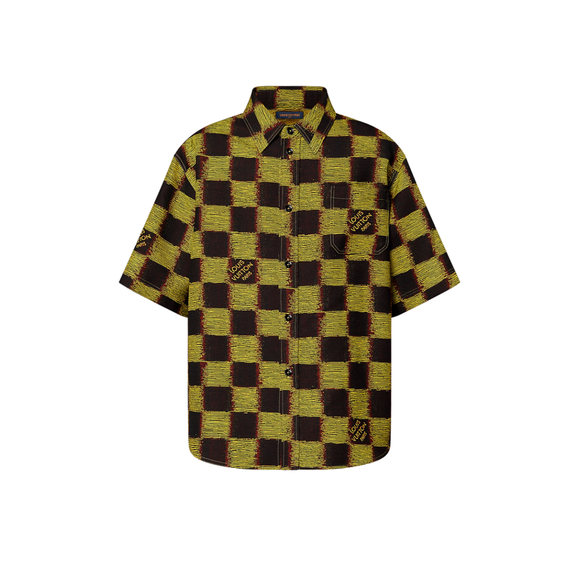 Lv Short-Sleeved Damier Wool Shirt