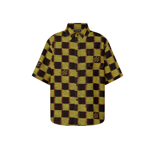 Lv Short-Sleeved Damier Wool Shirt